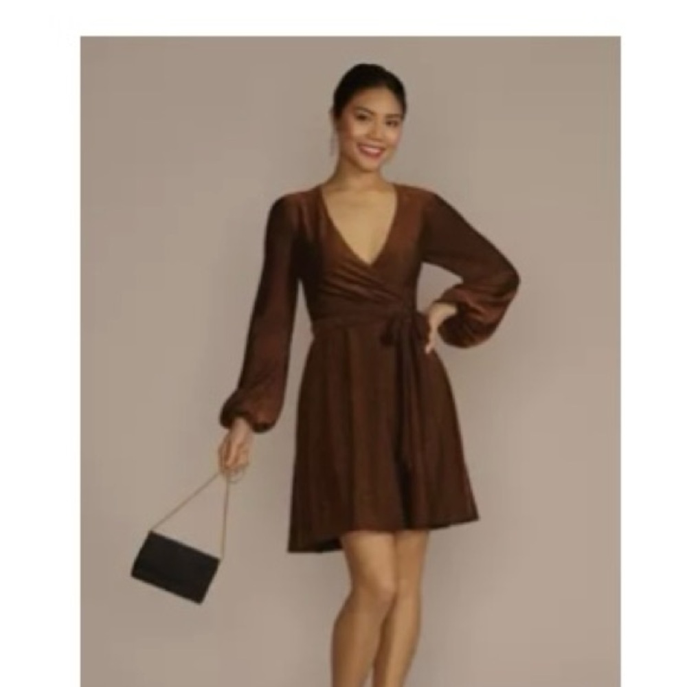 David's Bridal Shimmering Brown Long Sleeve Dress